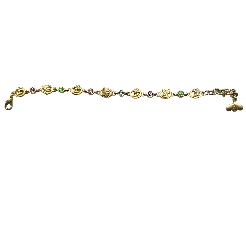 Disney Winnie the Pooh Friends Gold Tone Crystal Charm Bracelet Bee Dangle